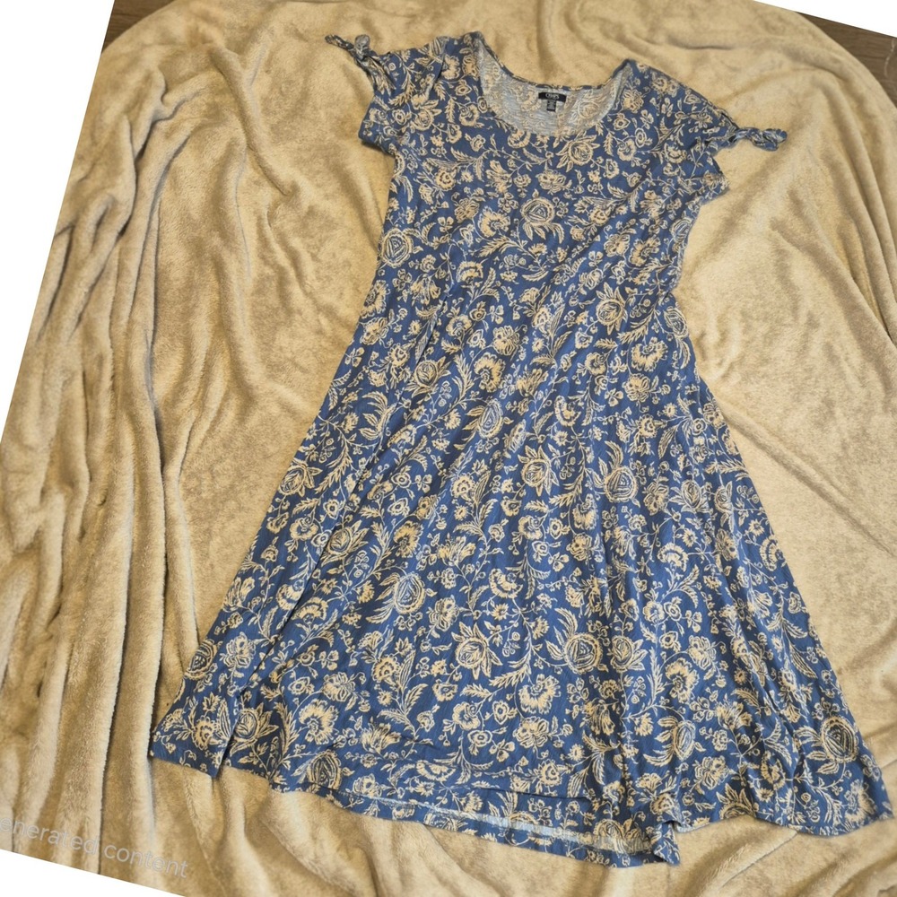 Chaps Womens 2X Blue Floral Cotton Jersey Fit & Flare Dress Short Tie Sleeve